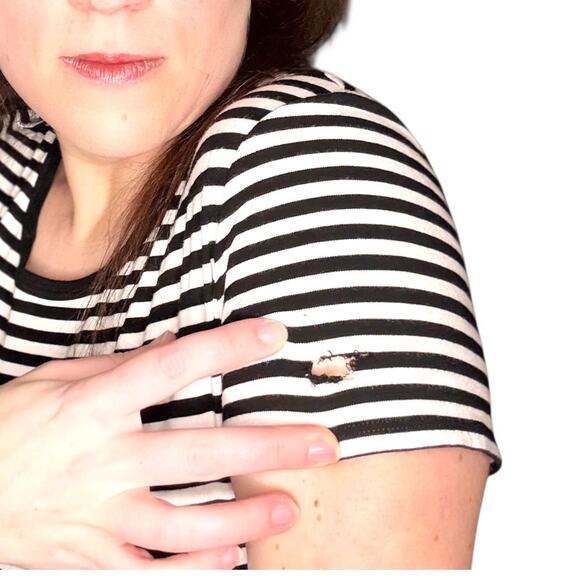 Theory Striped Short Sleeve Dress - Medium - Grey & White - Casual - Picture 11 of 16